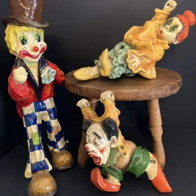 Set of 3 Handcrafted Papier-Mâché Circus Clown Figures