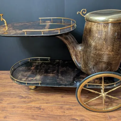 Vintage Sculptural Pipe Form Bar Cart with Brass Tone Accents