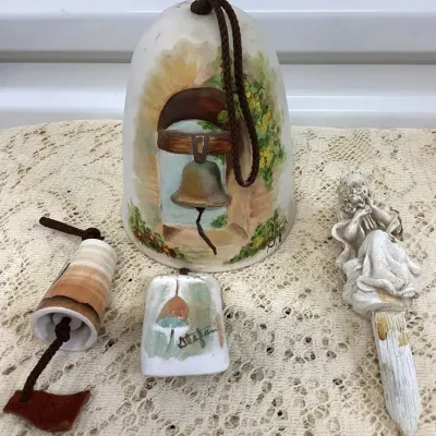 Hand-painted Southwest Pottery Bell Set Signed By Artist Stefan 