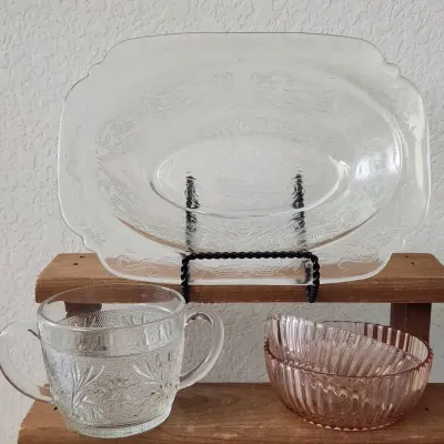 Vintage Glassware - Platter, Bowls, Cup