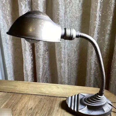 Vintage  Cast Iron Goose Desk Lamp With Metal Dome Shade. Art Deco MCM Desk Lamp Light 