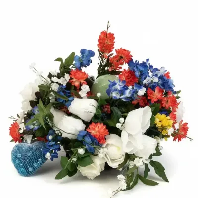 Assorted Artificial Flowers And Glass Pebbles/Stones