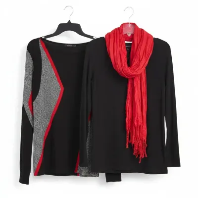 2 Long Sleeve Sweaters Plus Red Scarf