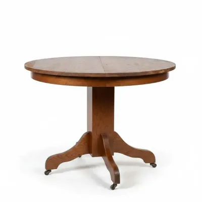 Antique Oak Round Pedestal Dining Table with Carved Base