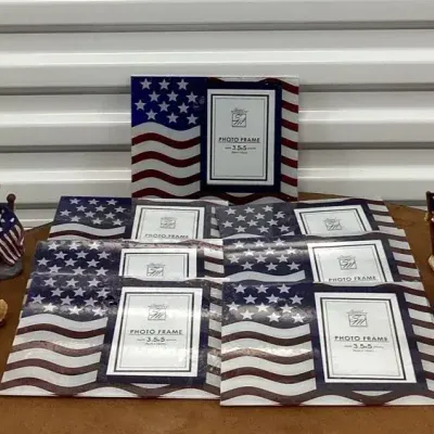 Seven American Flag Photo Frames And Set Of American Flag Theme Teddy Bear Figurines