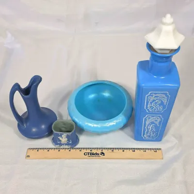Sale Photo Thumbnail #74: Blue Decorative Bowl, Pitcher, Decanter, Bud Vase