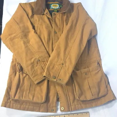 Sale Photo Thumbnail #11: Cabelas Jacket Mens Canvas Flannel Lined Leather Collar Field Coat Regular Medium