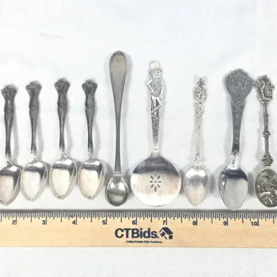 Sale Photo Thumbnail #53: Souvenir Spoons! Vtg Planters Peanut, Bicentennial, 5 Rogers Bro Grape Teaspoons, Hamburg Ship,