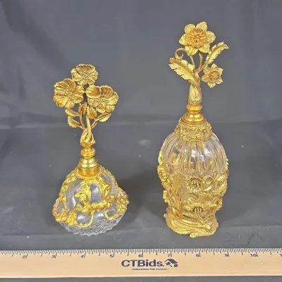 Sale Photo Thumbnail #28: Matson Gold Plate Ormolu Filigree Perfume Bottles Poppies and Daffodils 