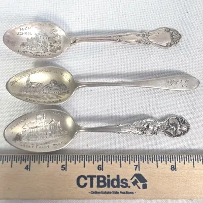 Sale Photo Thumbnail #13: Antique Sterling Silver Souvenir Spoons Etched Bowls from Kansas, & Montana 