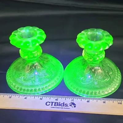 Sale Photo Thumbnail #47: Uranium Green Tiara Sandwich Chantilly Candlestick Holder