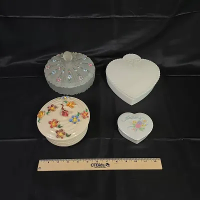 Sale Photo Thumbnail #2: Four Vintage Decorative Lidded Trinket Boxes