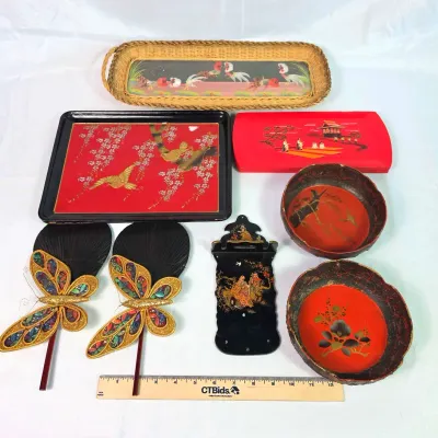 Sale Photo Thumbnail #22: Asian And Other Decorative Items. Trays, Bowls, Fans