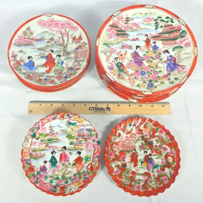 Sale Photo Thumbnail #6: Japanese Handpainted Vintage Plates 6 8.5", 4 7.25", 6 6", One 6" is Abnormally Non Matching