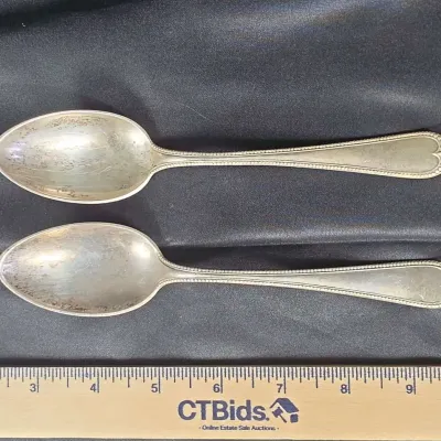 Sale Photo Thumbnail #48: Antique 1800's Shreve & Co Sterling Serving Spoons Beaded Pattern 2 Spoons