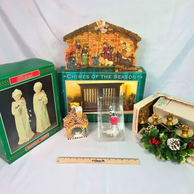 Sale Photo Thumbnail #20: Vintage Christmas! Chimes of the Season, Candelabra, Bubble Light Nightlight, Carousel, Nativity Sce