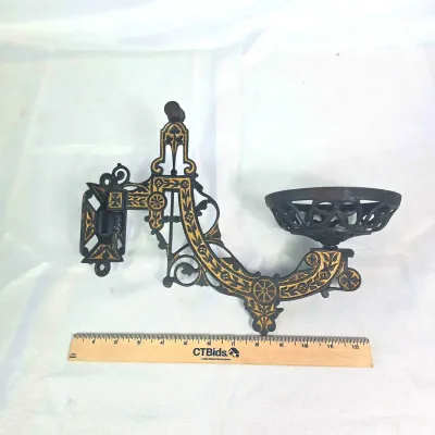 Sale Photo Thumbnail #113: Antique Victorian Ornate Cast Iron Swing-arm Oil Lamp Wall Bracket