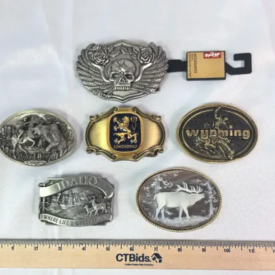 Sale Photo Thumbnail #64: Belt Buckles! New Levi Skull, Cowboy, Lowenbrau, Wyoming, Idaho, Elk