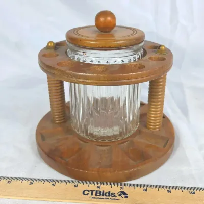 Sale Photo Thumbnail #36: MCM Dun-Rite Jar & Wood 10 Pipe Holder 