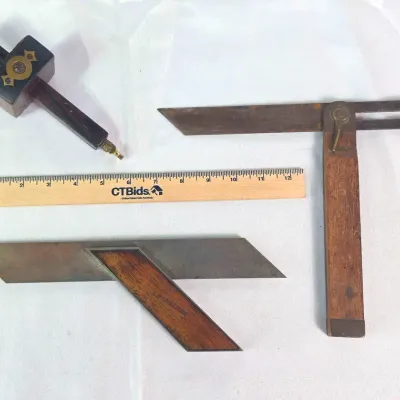 Sale Photo Thumbnail #85: Mortise Gauge, T Bevel Gauge, Type One Miter Square Antique or Vintage. Stanley Possibly No Marks 