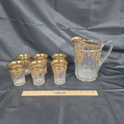 Sale Photo Thumbnail #39: EAPG Indiana "Late Paneled Grape" 7-Piece Water Set - Pitcher & 6 Tumblers