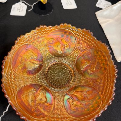 Carnival style orange horse iridescent bowl