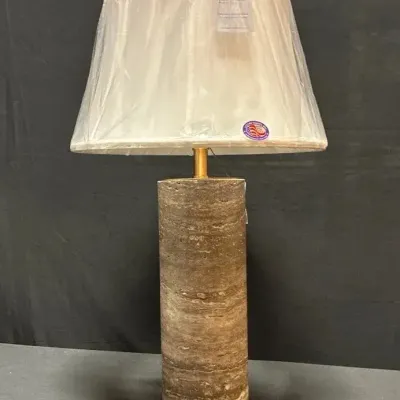 Chelsea Home Accent Table Lamp Cylindrical Travertine Stone Base w/ Antique Brass 