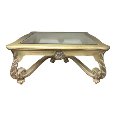 French Rococo / Louis XV-style Carved Wood Table With Glass Top