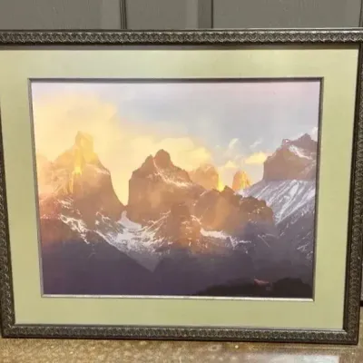 Framed & Matted mountain landscape art piece