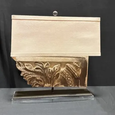 Unique Decorative Table Lamp W/ Carved Acanthus Leaf Architectural base w/ Cream Fabric Shade