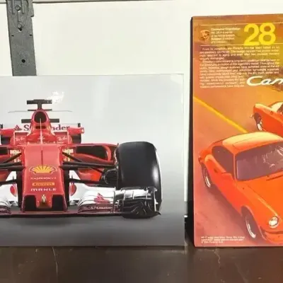 Ferrari F1 Art Print Formula One Race Car & Porsche Poster Mounted On Foam/Wood