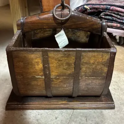 Chinese Wooden Rice Bucket On Base