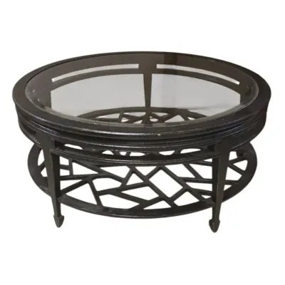 Century Round Wood Two-tier Black Coffee Table With Glass Top