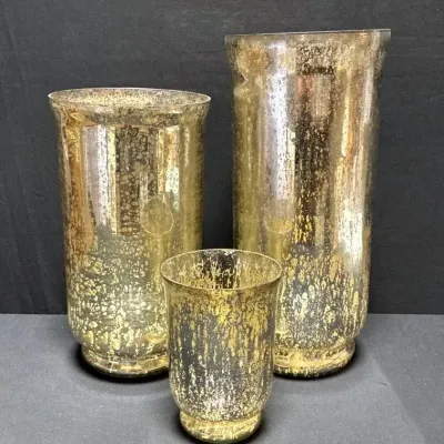 Vagabond Gold Mercury Glass Hurricanes - Set Of 3