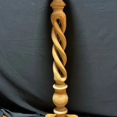 Hand-Carved Wooden Open Barley Twist Pedestal
