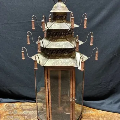 Vintage Hong Kong Metal Pagoda Lantern 17X32-Lot 1