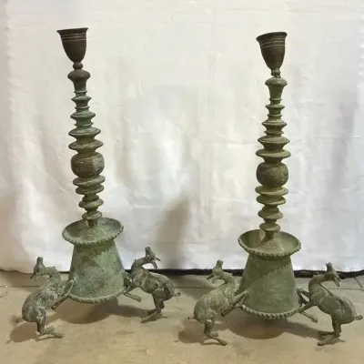 Pair Of Cast Iron Incense burner/lamp stands - VERY HEAVY 