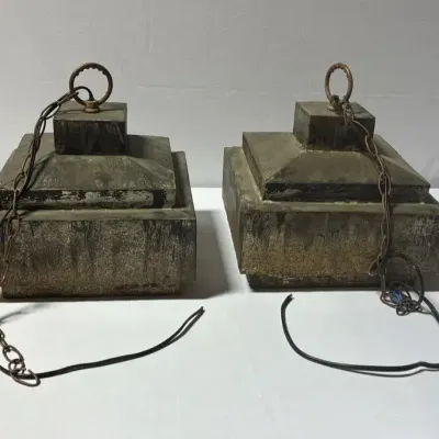 Vintage Tiered Architectural Pendant Light Fixtures - Set Of 2