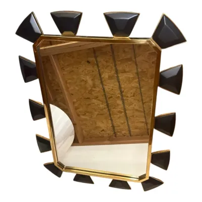 Black Leather Trapezoid Accented Gold Framed Custom Designed Mirror By Mirror Home 