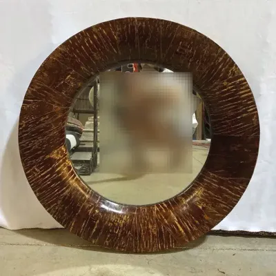 Round Bark Wood Mirror