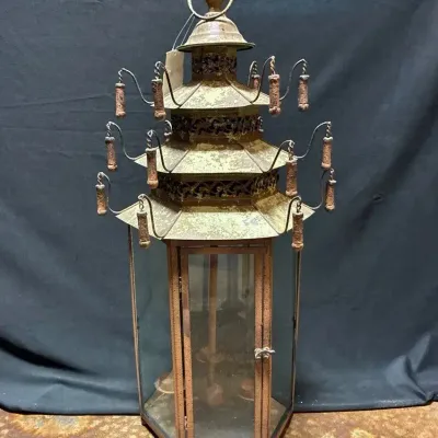 Antique Hong Kong Metal Pagoda Lantern 17X32-Lot 2