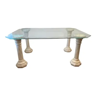 Beautiful Glass Top With White Column-Shaped Pedestals 