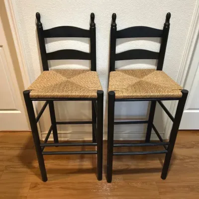 2 Painted Black Wood Bar/Counter Stool W/Woven Rush Seats 