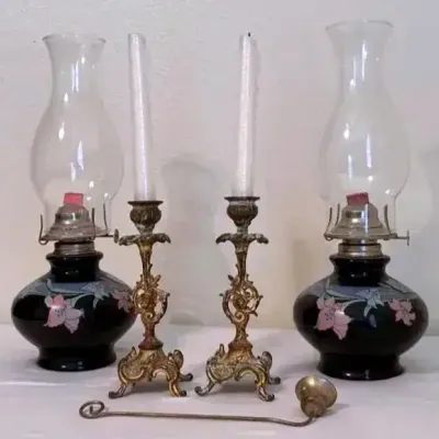 Vintage Kaadan Ltd. Oil Lamps & Vintage Possibly French Brass Candle Holders