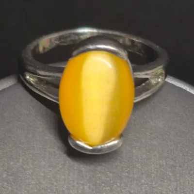 Art Nouveau Baltic Butterscotch Amber Sterling Silver Statement Ring Size 8