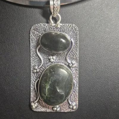 Vasonite Gemstone Handmade 925 Sterling Silver Jewelry Pendant 2.92" on Collar Choker