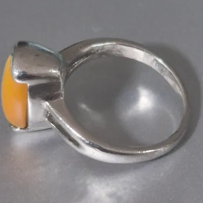 Art Nouveau Baltic Butterscotch Amber Sterling Silver Statement Ring Size 8