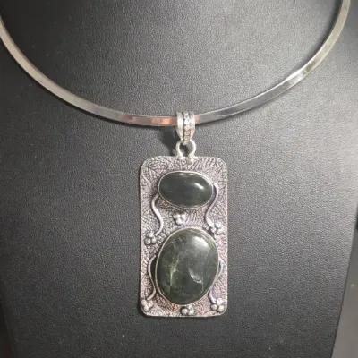 Vasonite Gemstone Handmade 925 Sterling Silver Jewelry Pendant 2.92" on Collar Choker