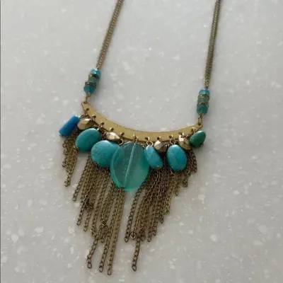 Vintage Necklace Turquoise Gold Tone Statement Piece