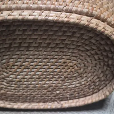 70's Woven Straw Handbag ~ converted original tea caddy